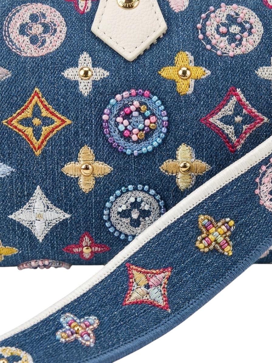 LV Nano Speedy Multicolor Embroidered Blue