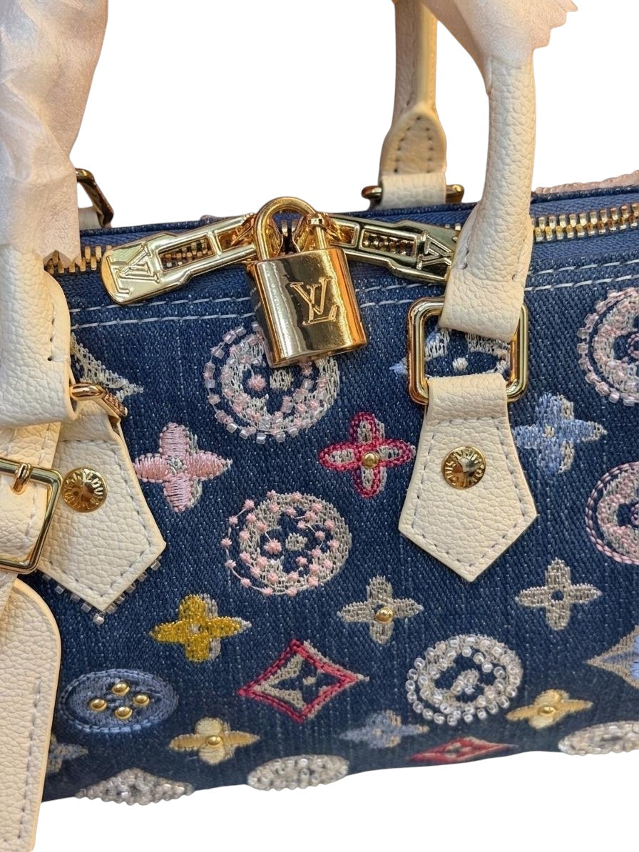 LV Nano Speedy Multicolor Embroidered Blue