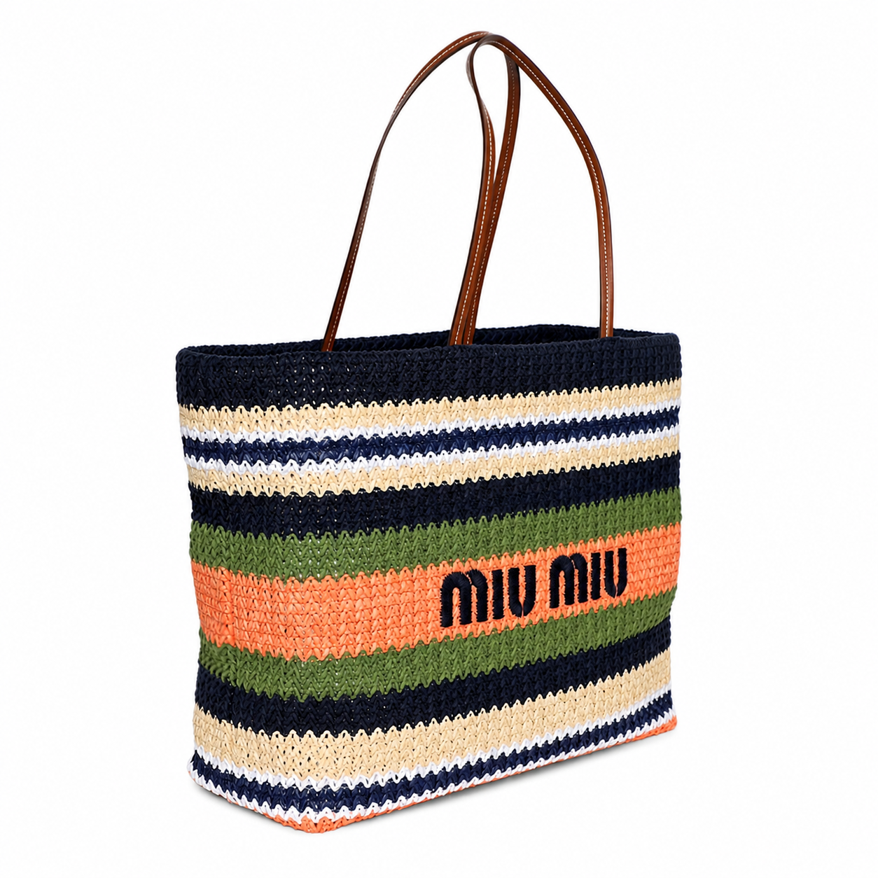Miu Miu Woven Fabric Tote - Blue and Ivy