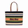 Miu Miu Woven Fabric Tote - Blue and Ivy