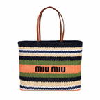 Miu Miu Woven Fabric Tote - Blue and Ivy