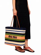 Miu Miu Woven Fabric Tote - Blue and Ivy