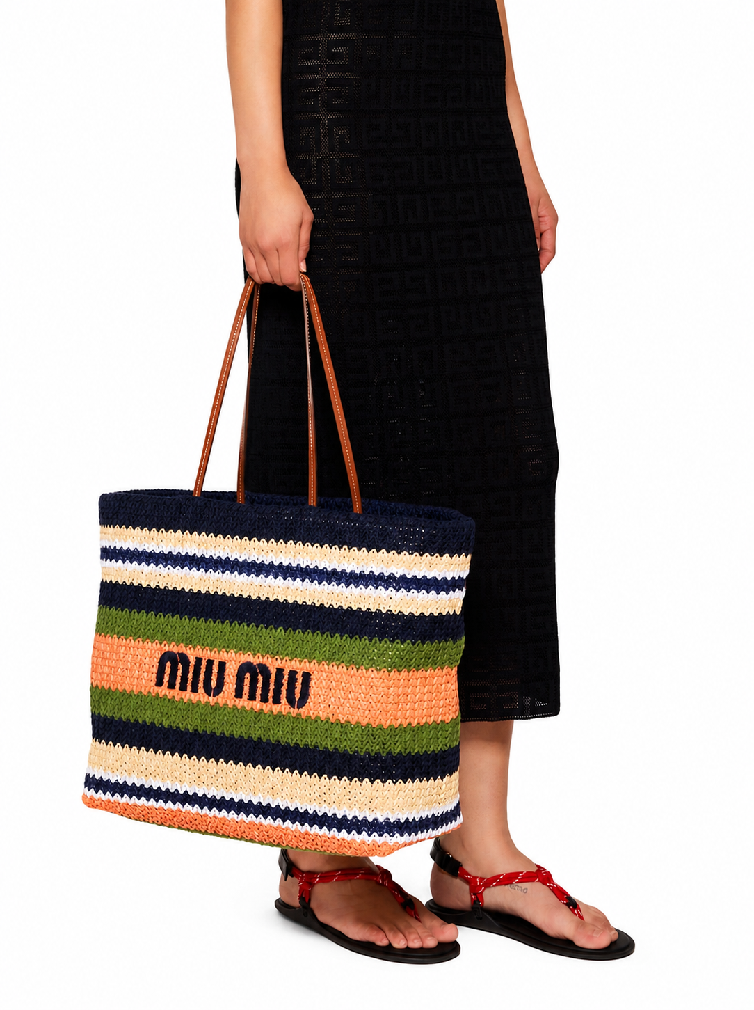 Miu Miu Woven Fabric Tote - Blue and Ivy