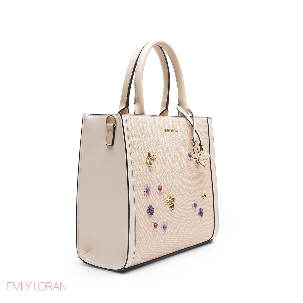 Emily Loran Square Tote Floral - Large Peach