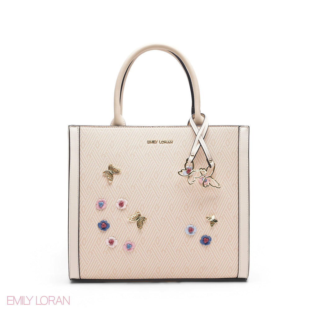 Emily Loran Square Tote Floral - Large Peach