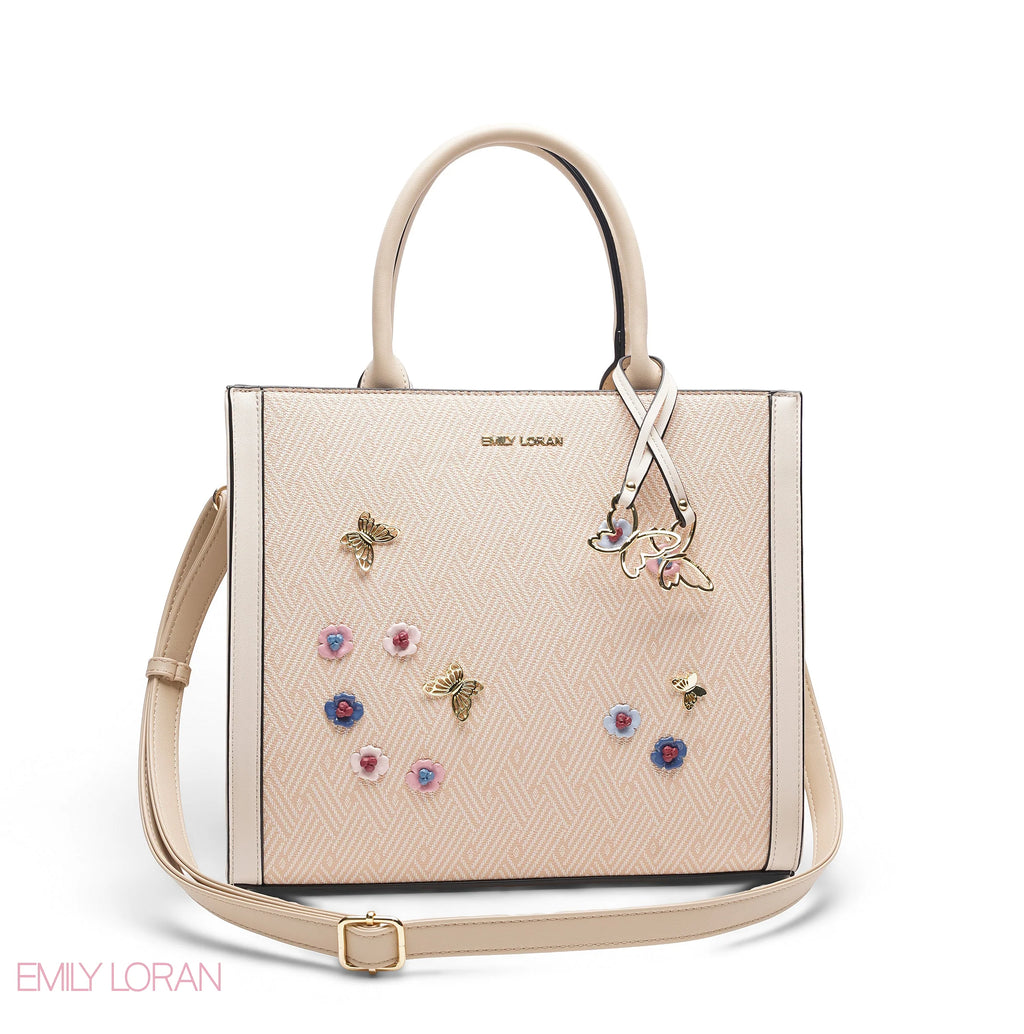 Emily Loran Square Tote Floral - Large Peach