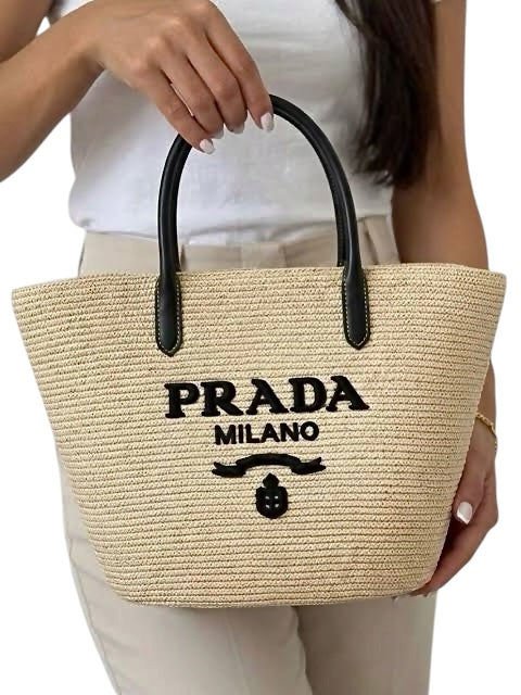 Prada Raffia and Leather Tote