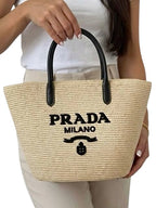 Prada Raffia and Leather Tote