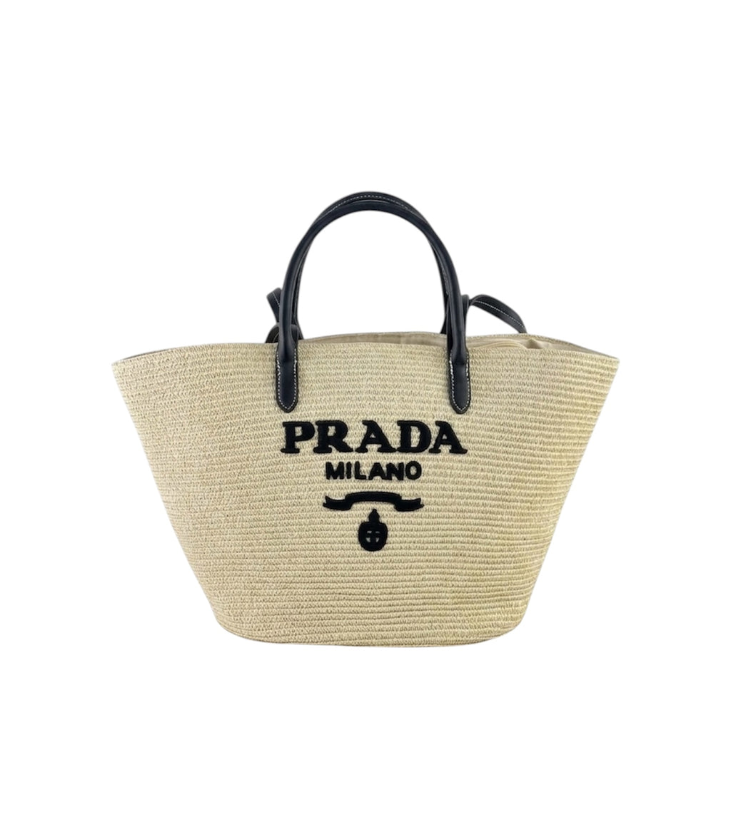 Prada Raffia and Leather Tote